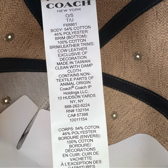 COACH Signature Flat Brim Hat Khaki Leather Cotton Black NWOT - Picture 9 of 10